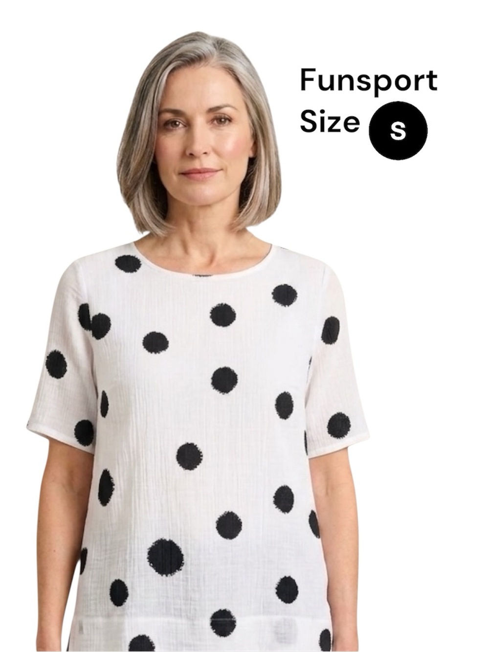 Fun Sport White & Black Polka Dot Top – Size Small